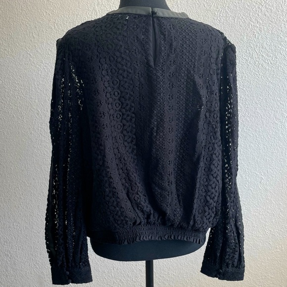 Express • Stunning Leather and Lace Black Long Sleeve Blouse Top - Picture 3 of 15